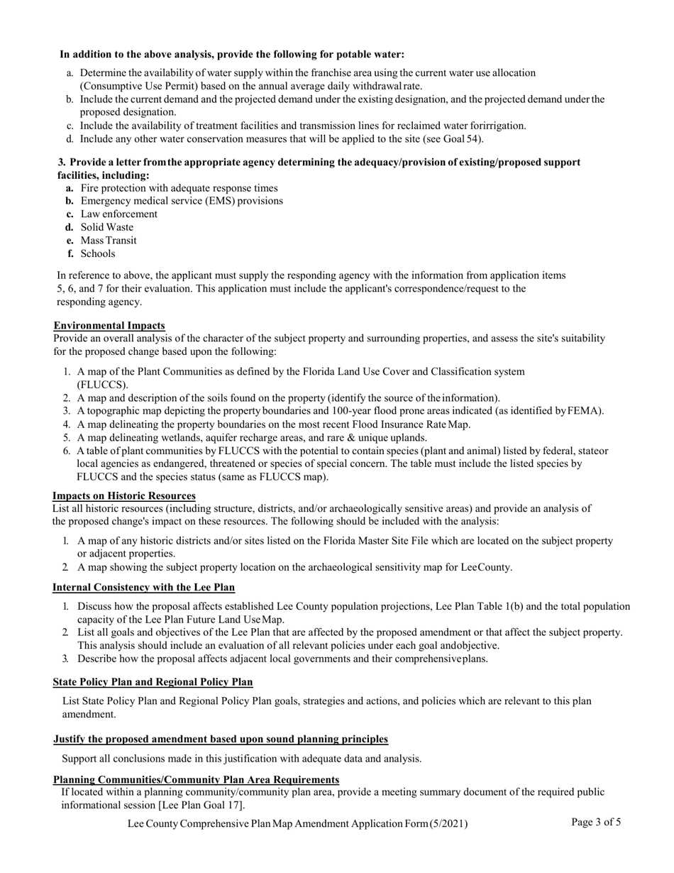 Comprehensive Plan Map Amendment Application Form - Lee County, Florida, Page 3