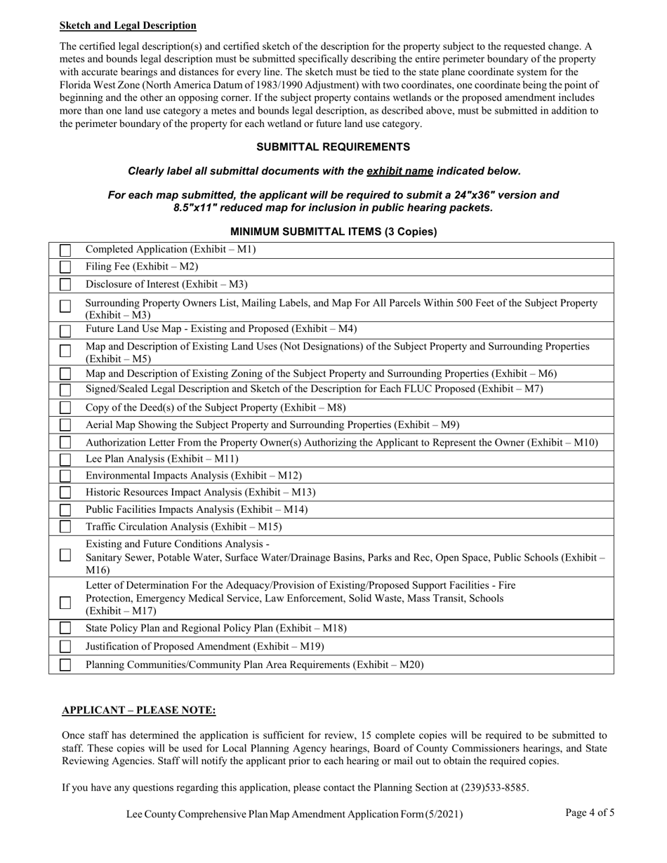 Comprehensive Plan Map Amendment Application Form - Lee County, Florida, Page 4