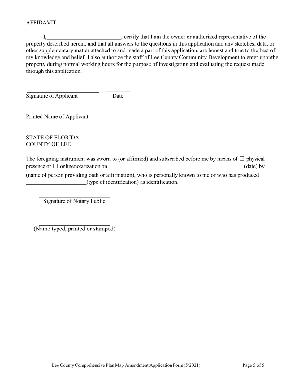 Lee County, Florida Comprehensive Plan Map Amendment Application Form ...