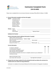 Contractor Complaint Form - Lee County, Florida