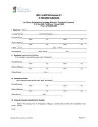 Document preview: Application to Qualify a Second Business - Lee County, Florida