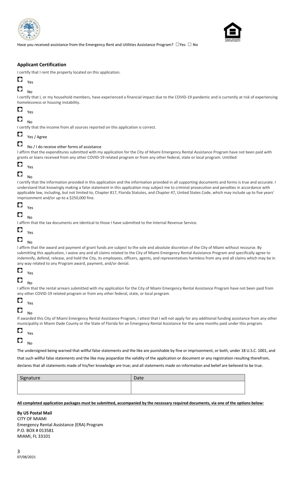 Emergency Rental Assistance (Era) Program Application - City of Miami, Florida, Page 3