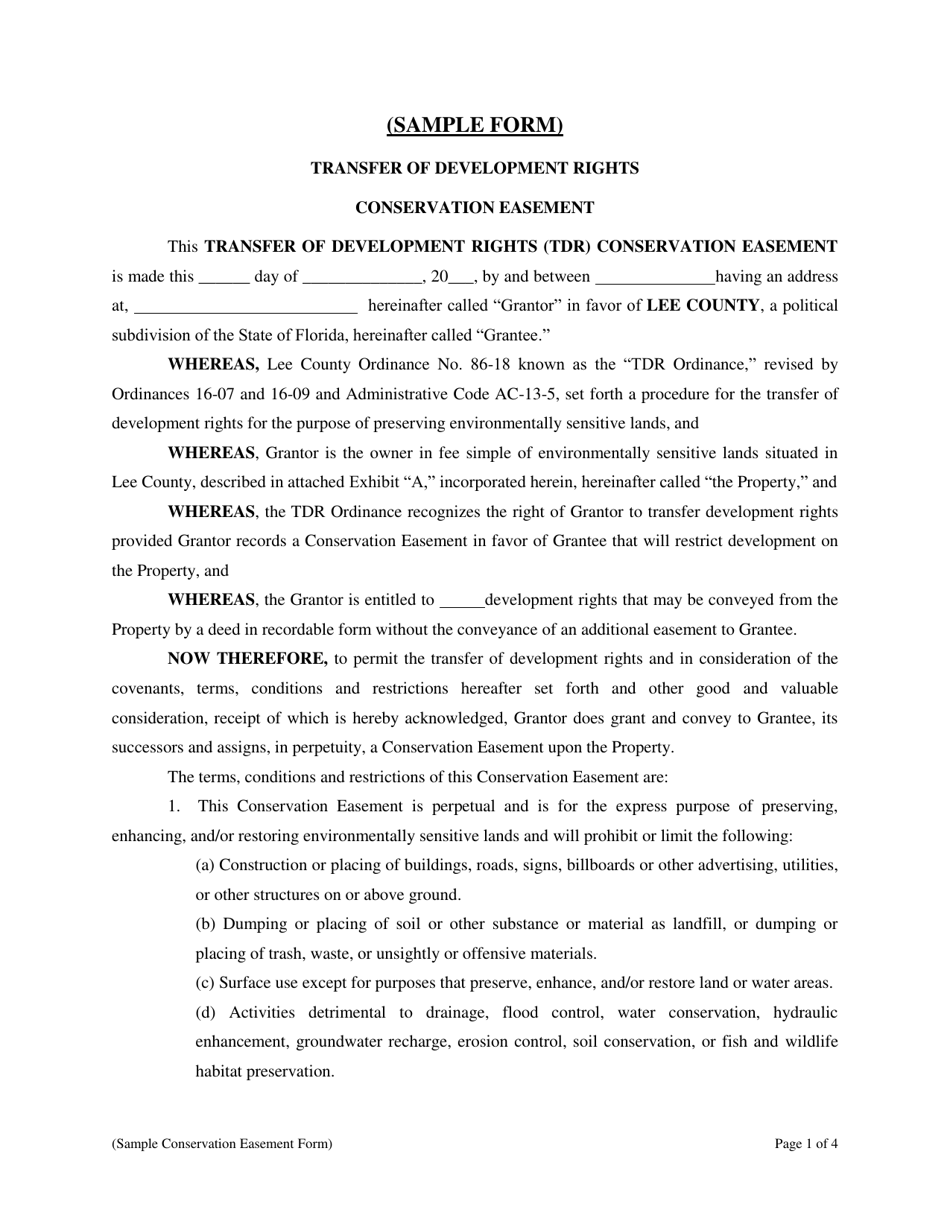 Transfer of Development Rights Conservation Easement - Lee County, Florida, Page 1