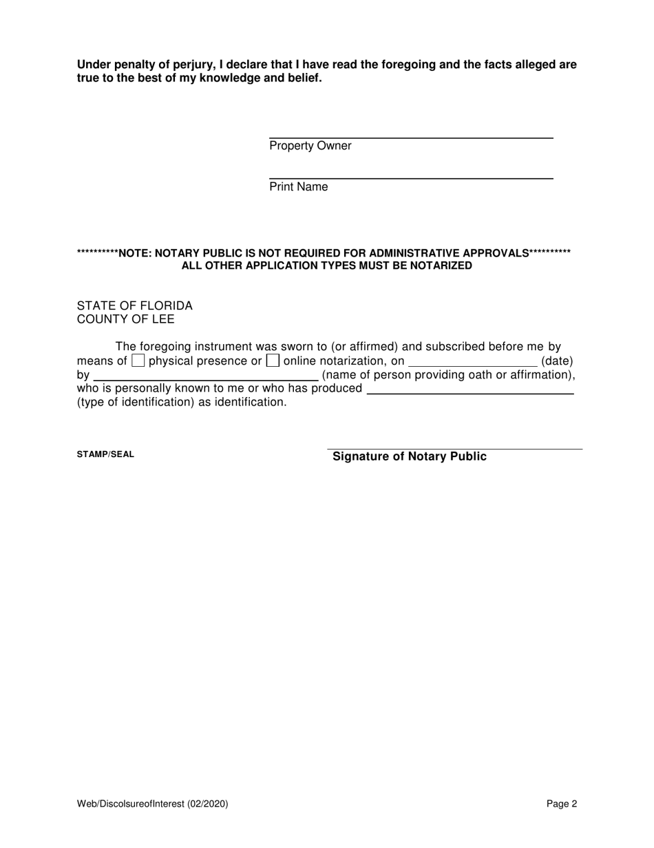 Disclosure of Interest Affidavit - Lee County, Florida, Page 2