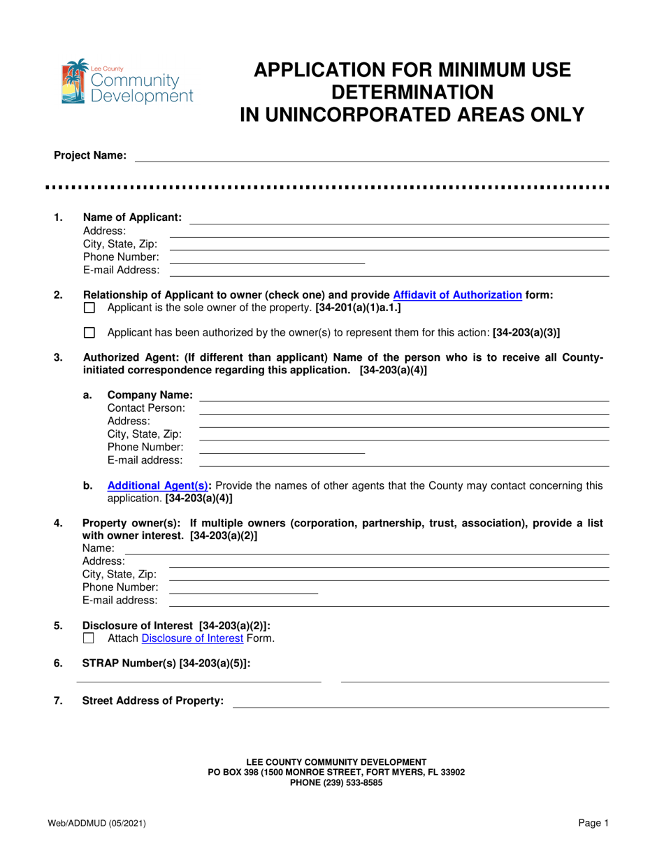 Lee County, Florida Application for Minimum Use Determination Fill