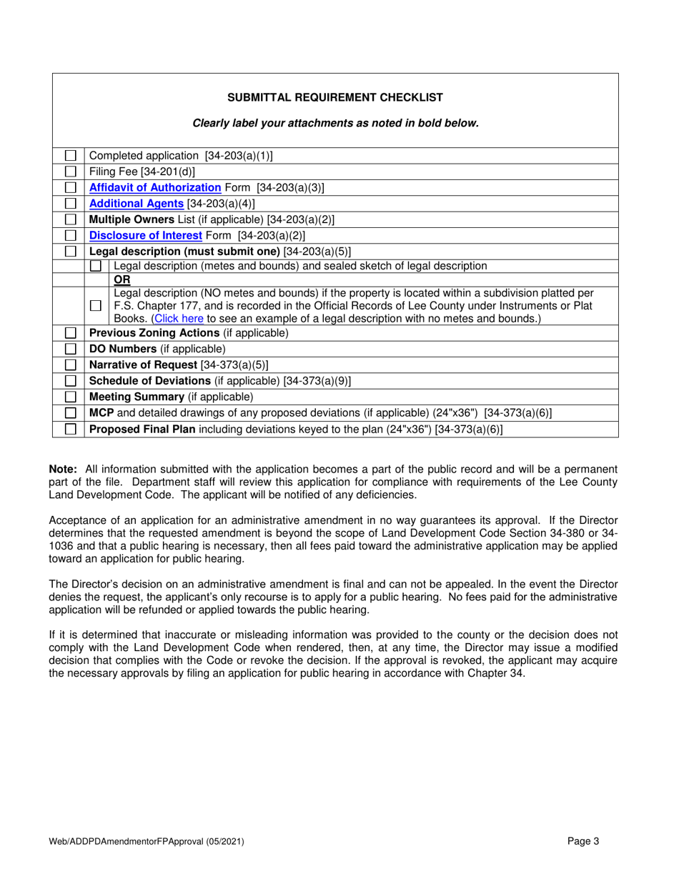 Application to Amend a Planned Development or Pud and / or Application for Final Plan Approval - Lee County, Florida, Page 3