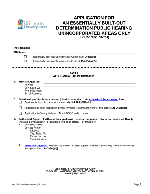 Application for an Essentially Built-Out Determination Public Hearing - Lee County, Florida