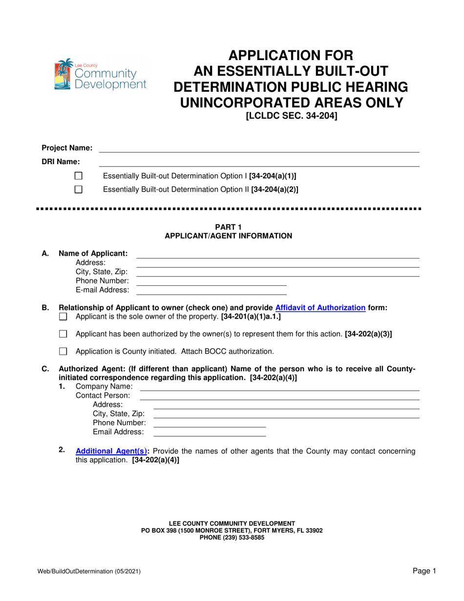 Application for an Essentially Built-Out Determination Public Hearing - Lee County, Florida, Page 1