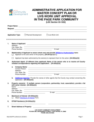Document preview: Administrative Application for Master Concept Plan or Live-Work Unit Approval in the Page Park Community - Lee County, Florida