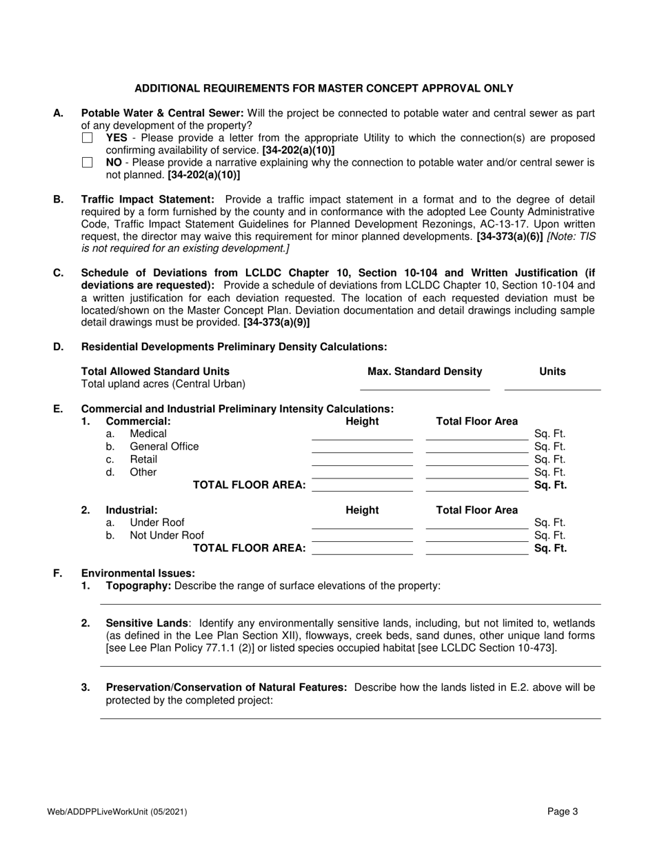 Lee County, Florida Administrative Application for Master Concept Plan