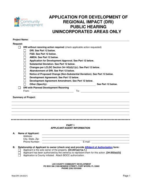 Application for Development of Regional Impact (Dri) Public Hearing - Lee County, Florida Download Pdf