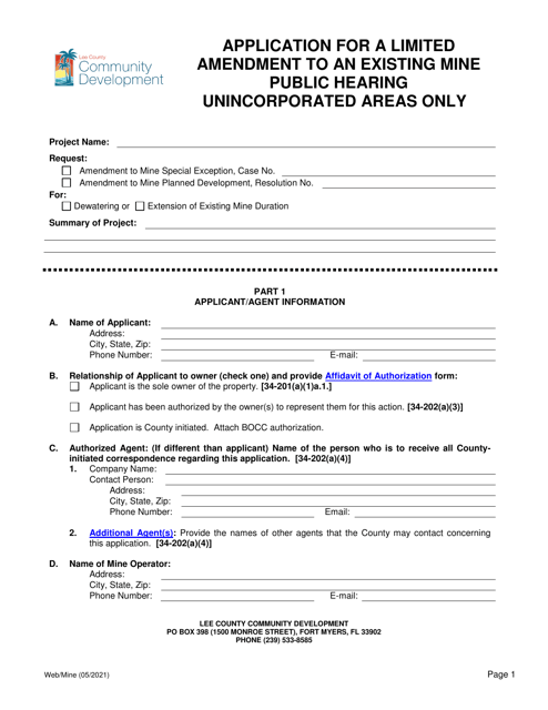 Application for a Limited Amendment to an Existing Mine Public Hearing - Lee County, Florida Download Pdf