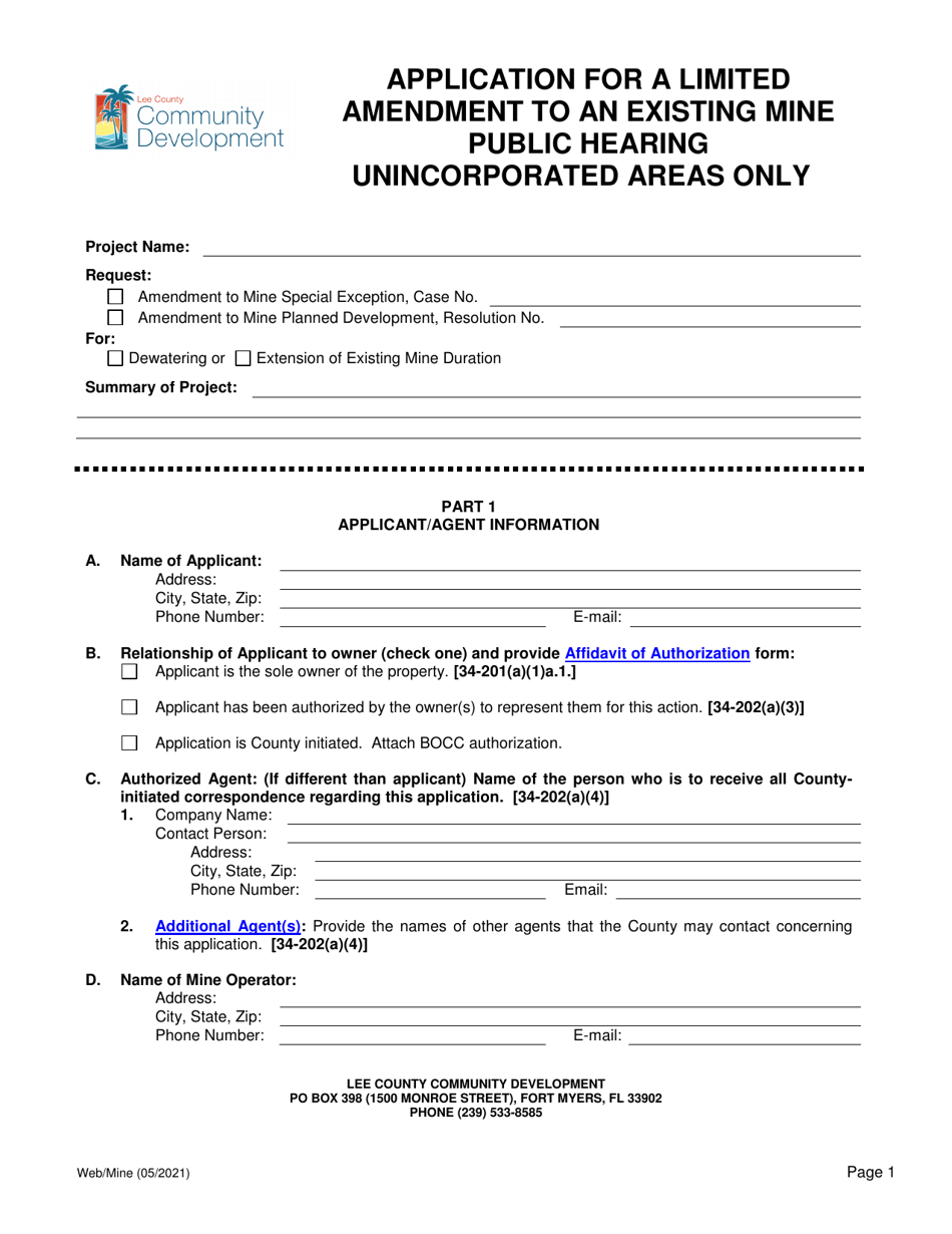 Application for a Limited Amendment to an Existing Mine Public Hearing - Lee County, Florida, Page 1