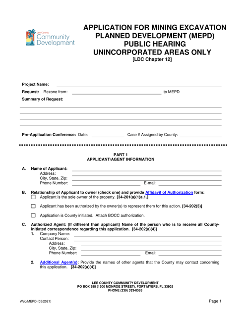 Application for Mining Excavation Planned Development (Mepd) Public Hearing - Lee County, Florida Download Pdf