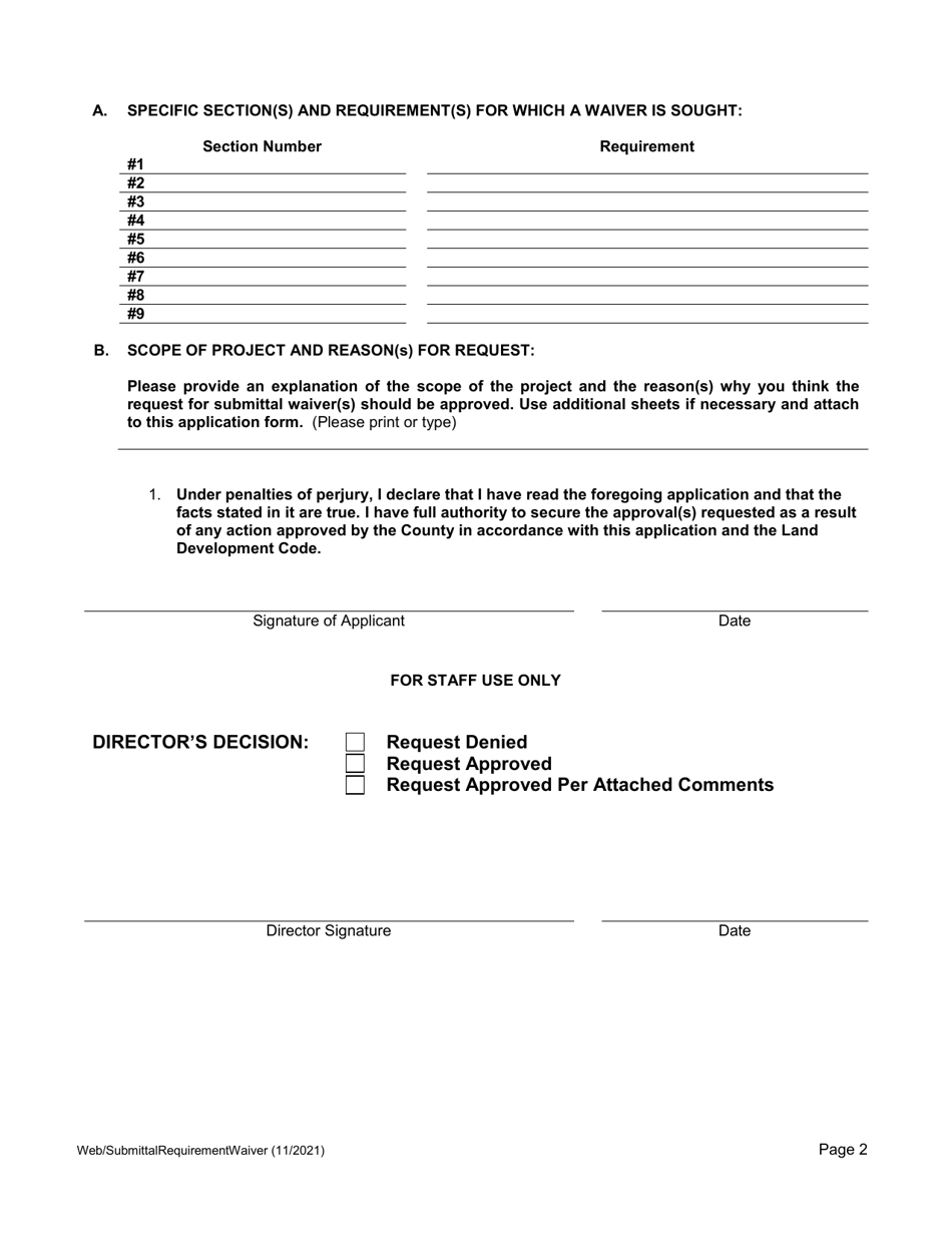 Request for Submittal Requirement Waiver - Lee County, Florida, Page 2