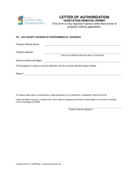 Document preview: Vegetation Removal Permit Letter of Authorization - Lee County, Florida