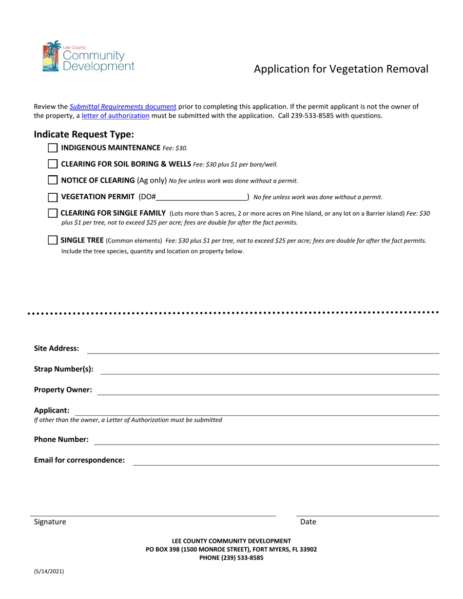 Application for Vegetation Removal - Lee County, Florida, Page 1