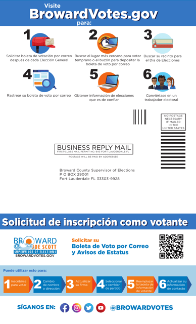 Solicitud De Inscripcion Como Votante - Broward County, Florida (Spanish) Download Pdf