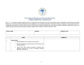 Document preview: Udrb Submittal Checklist - City of Miami, Florida