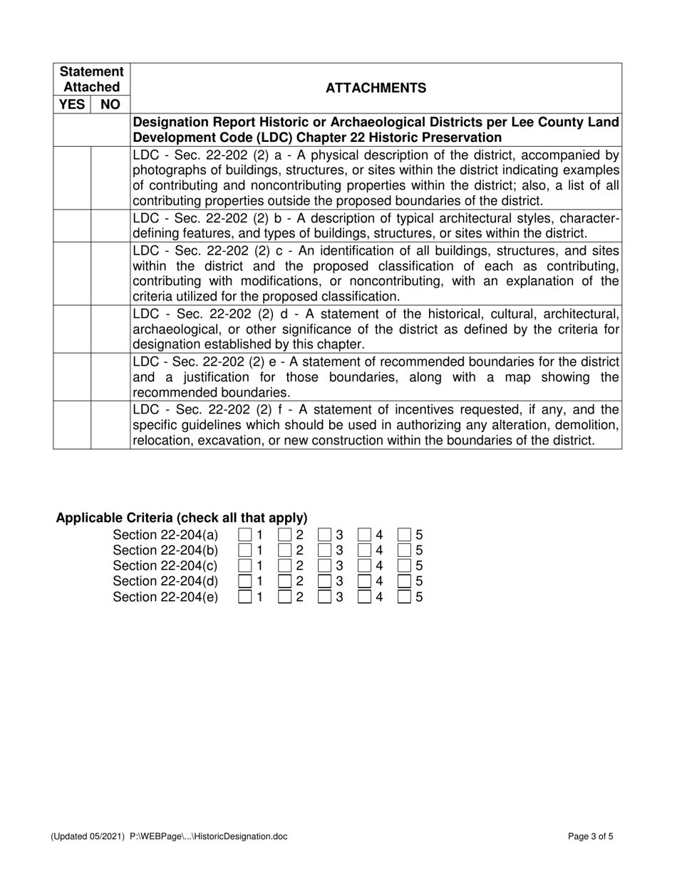 Designation Report Form and / or Application - Historic Preservation Program - Lee County, Florida, Page 3