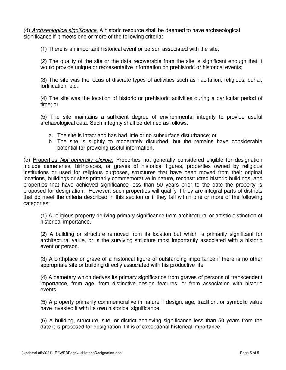 Designation Report Form and / or Application - Historic Preservation Program - Lee County, Florida, Page 5