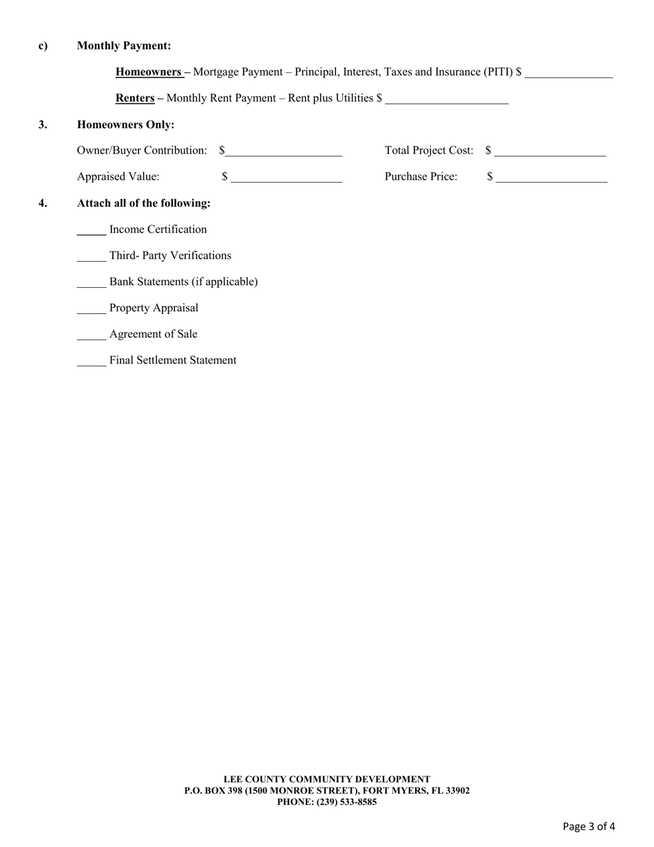 School Impact Fee Reimbursement (Sifr) Non-profit or Government Builder Application - Lee County Affordable Housing Program - Lee County, Florida, Page 3