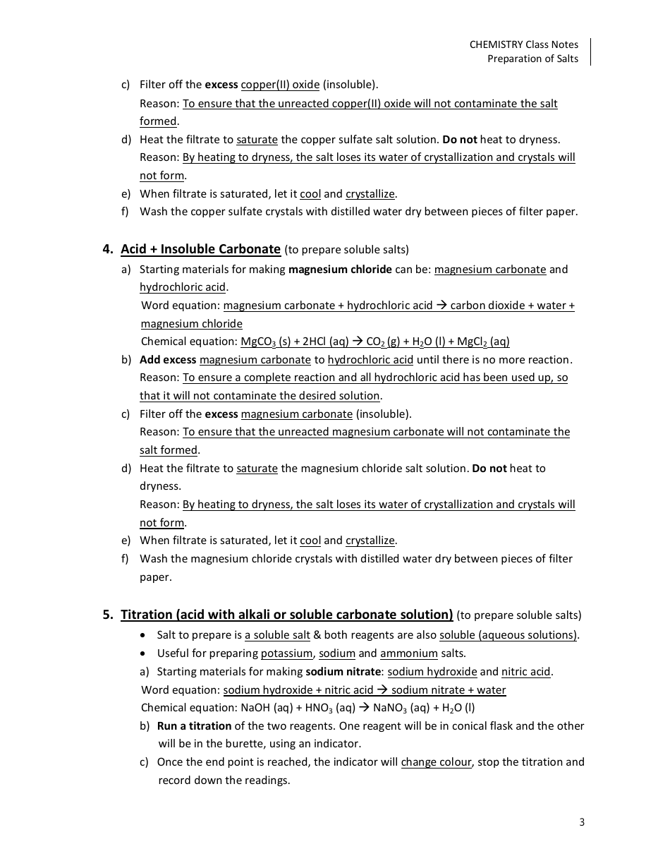 Preparation of Salts Chemistry Worksheet, Page 3