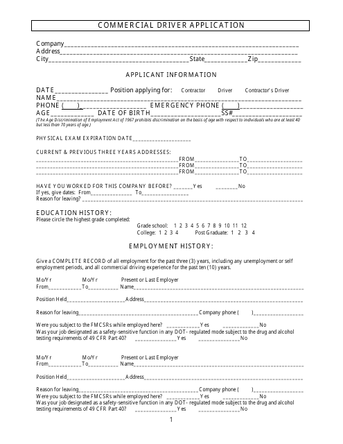 Commercial Driver Application Form - Washington