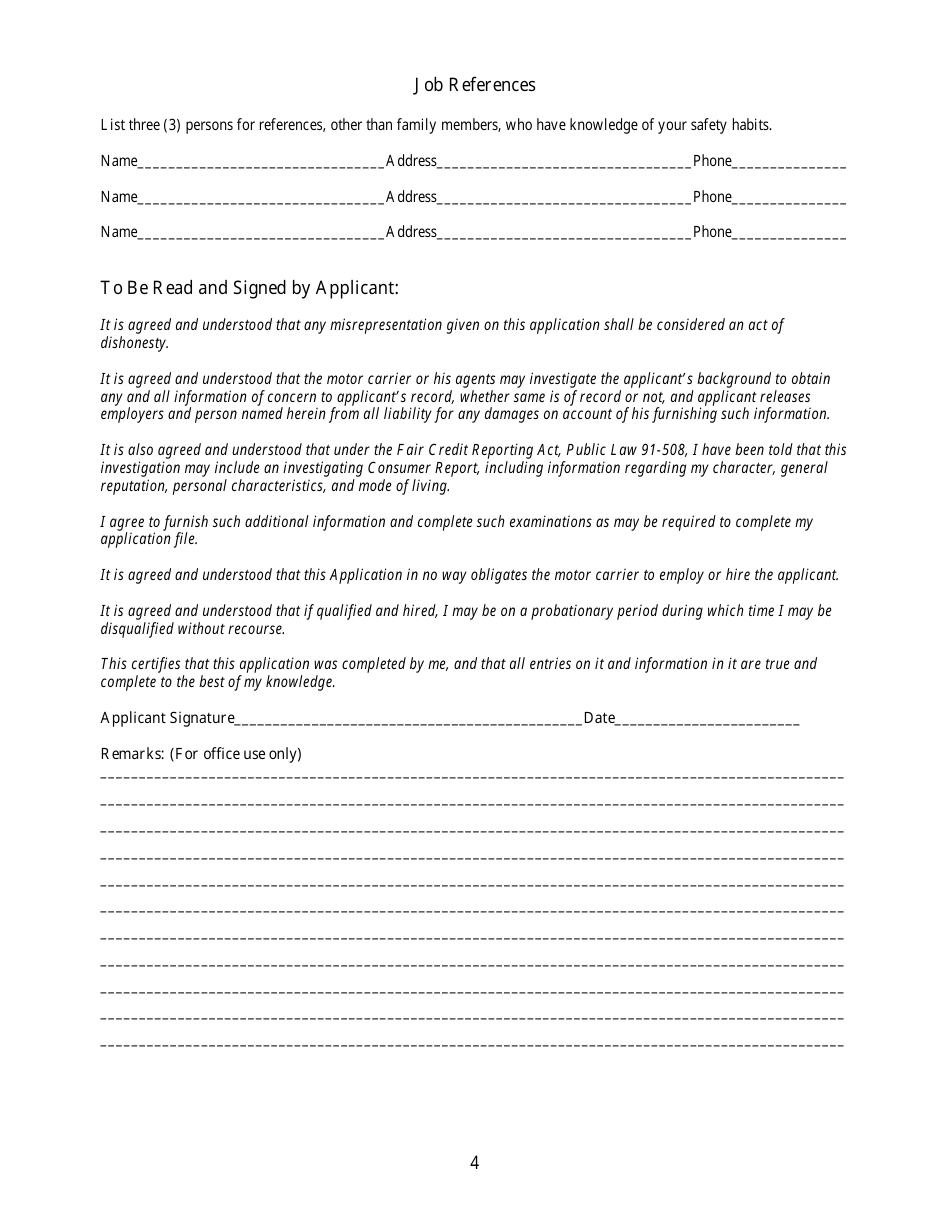 Commercial Driver Application Form - Washington, Page 4