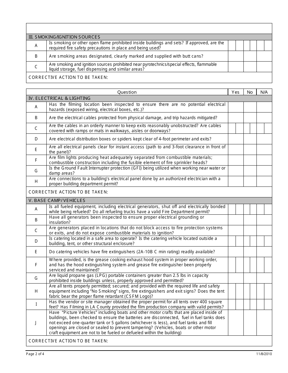 Los Angeles County, California Fire Safety Field Inspection Checklist ...