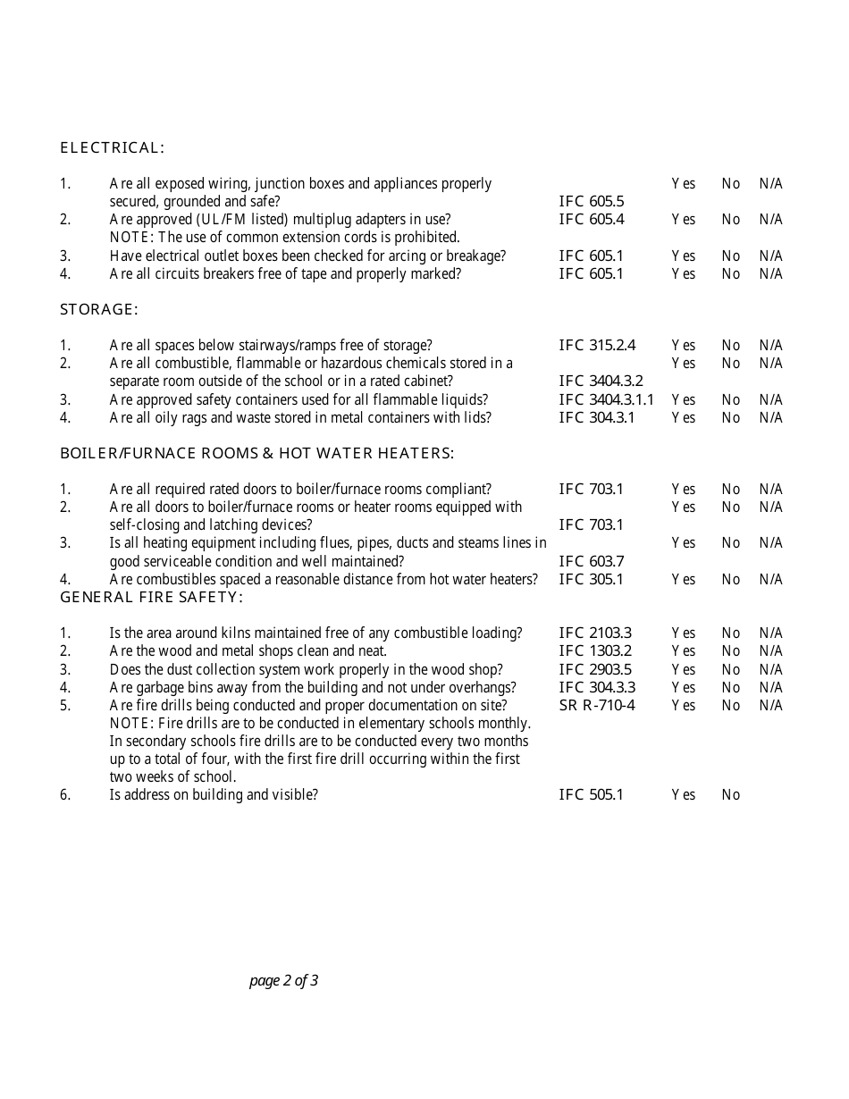 School Inspection Form - Utah, Page 2