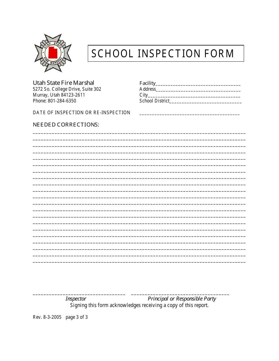 School Inspection Form - Utah, Page 3