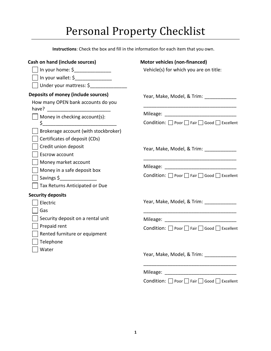 Personal Property Checklist Template Fill Out, Sign Online and