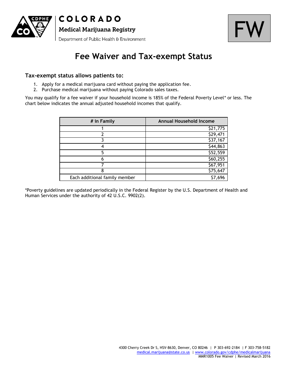 Fee Waiver and Tax-Exempt Status Form - Colorado, Page 1