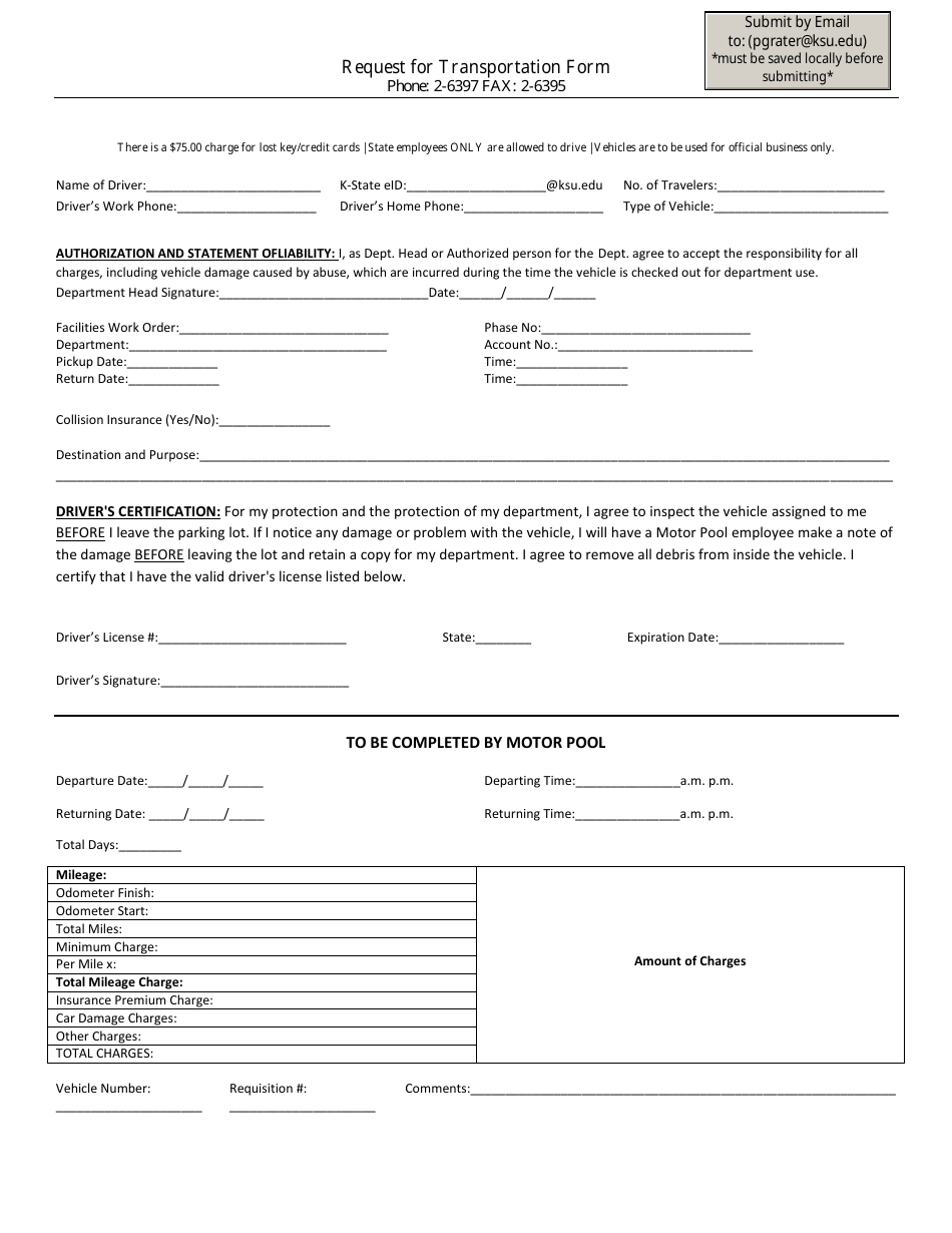 Request for Transportation Form - Kansas State University, Page 1