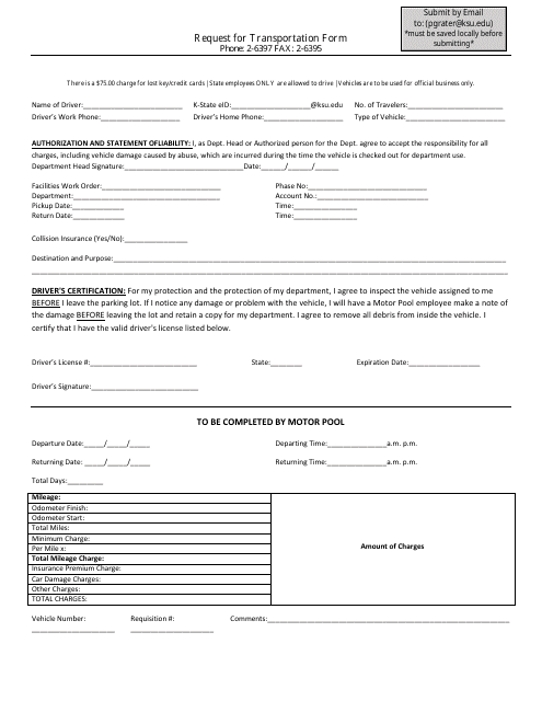 Request for Transportation Form - Kansas State University