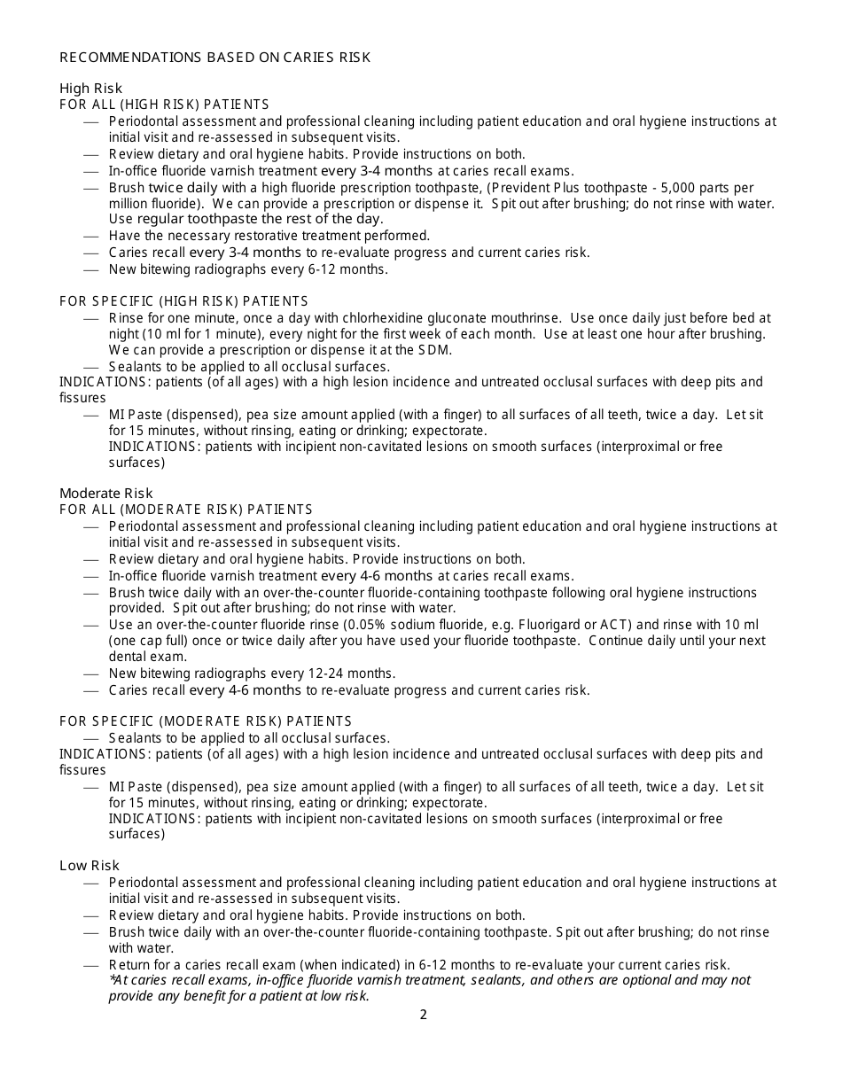 Caries Risk Assessment Form - Fill Out, Sign Online and Download PDF ...