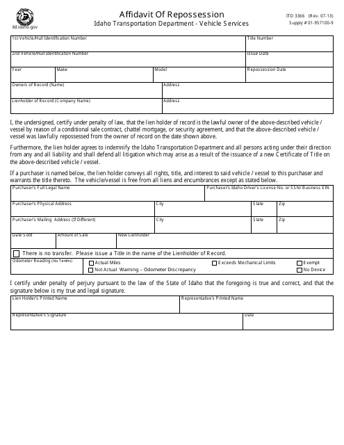 Form ITD3366  Printable Pdf