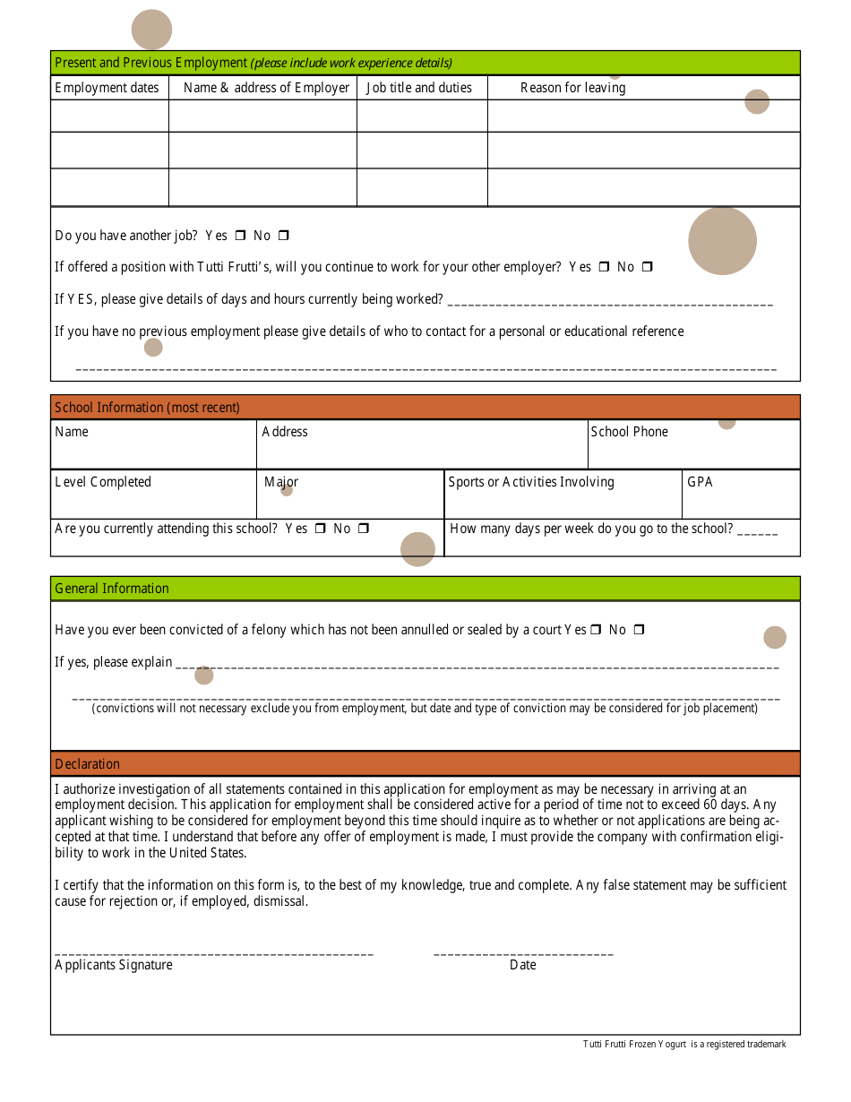 Employment Application Form - Tutti Frutti - Fill Out, Sign Online and ...