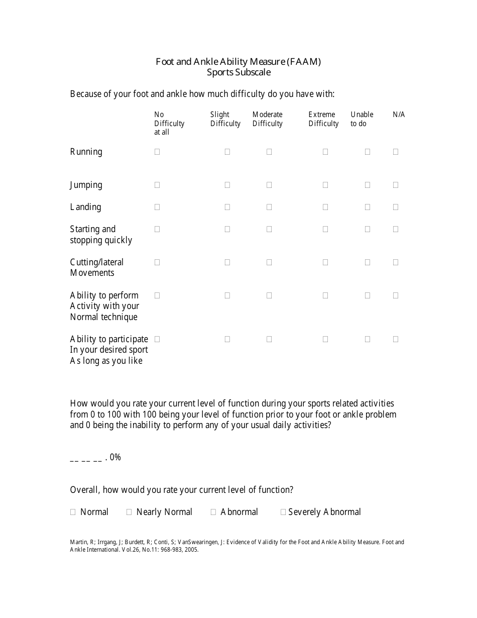 Foot and Ankle Ability Measure (Faam) Activities of Daily Living Subscale Form, Page 3