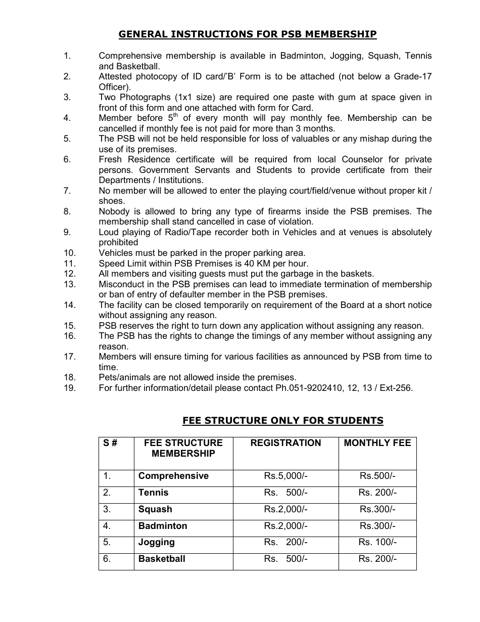 Kashmir Highway, Near Aabpara, Islamabad Membership Form (Students Package) - Pakistan, Page 2
