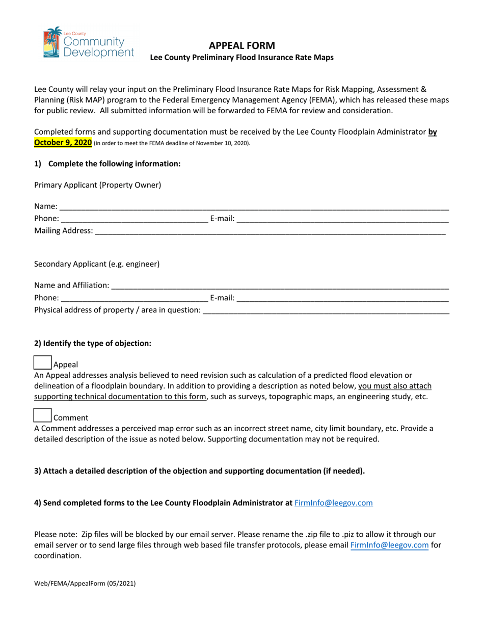 FEMA Map Appeal Form - Lee County, Florida, Page 1