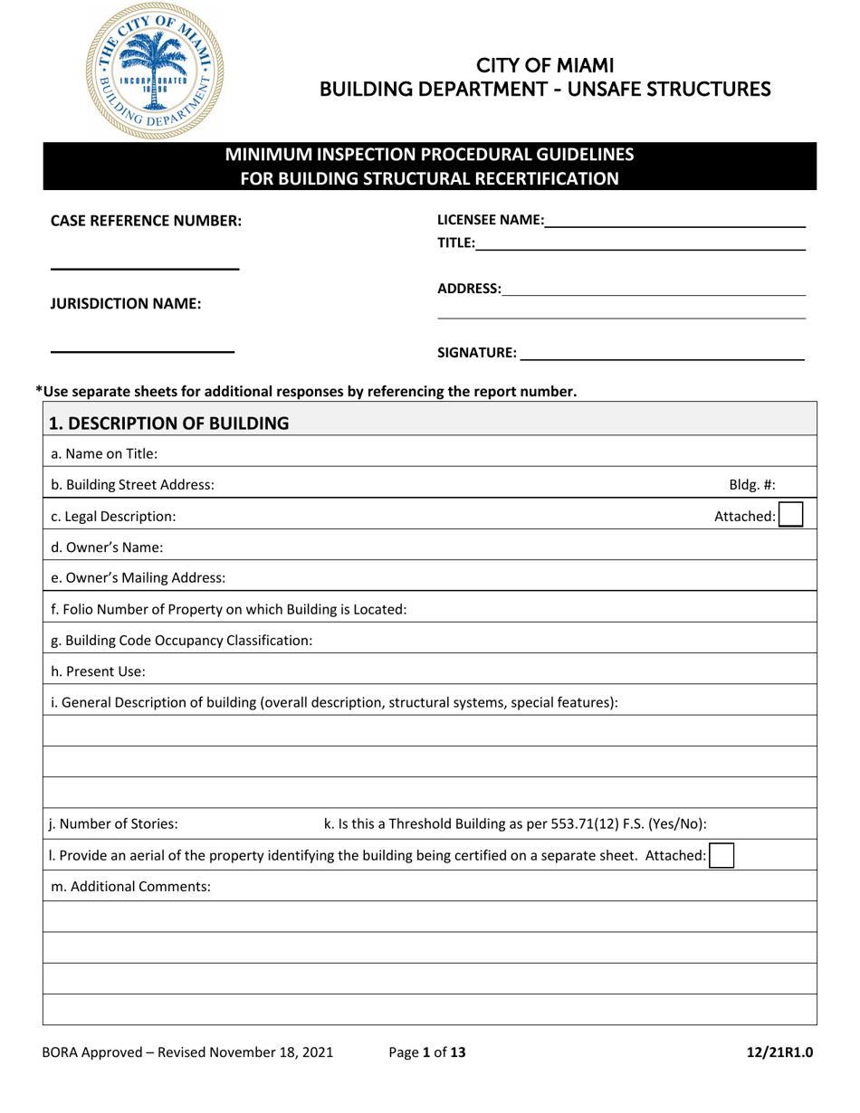Minimum Inspection Procedural Guidelines for Building Structural Recertification - City of Miami, Florida, Page 1