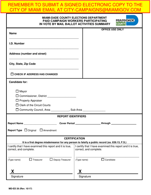 Form MD-ED26  Printable Pdf