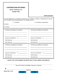 Document preview: Form DS-DE2 Contributions Returned - Florida