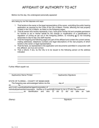 Document preview: Affidavit of Authority to Act - City of Miami, Florida