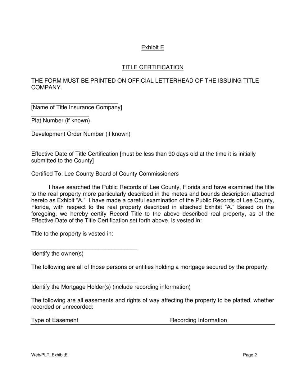 Exhibit E Opinion of Title or Title Certification - Lee County, Florida, Page 2