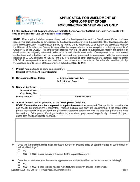 Application for Amendment of Development Order - Lee County, Florida Download Pdf