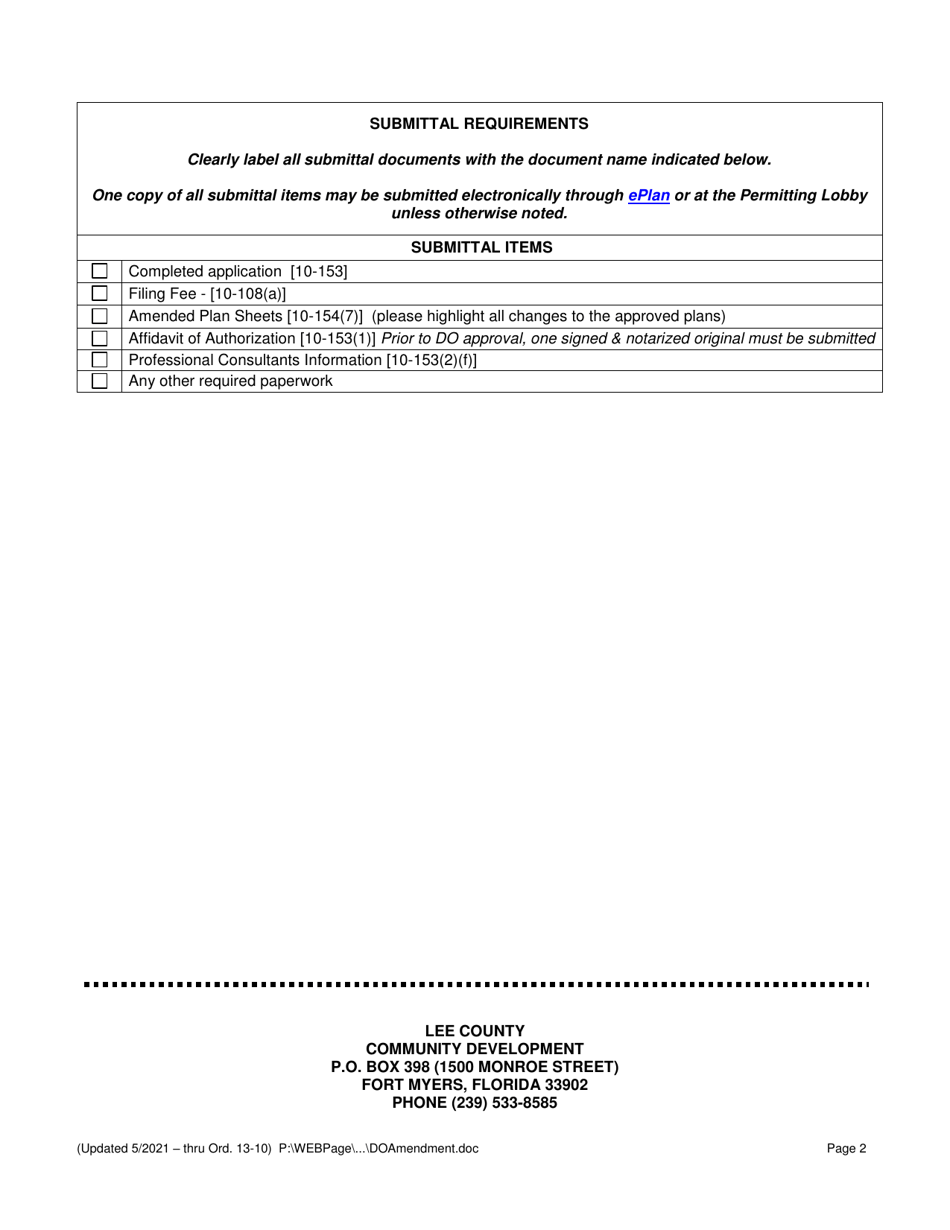 Application for Amendment of Development Order - Lee County, Florida, Page 2