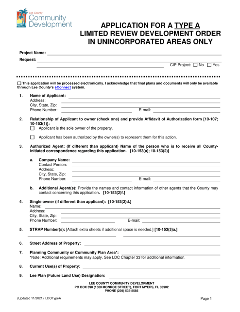 Application for a Type a Limited Review Development Order - Lee County, Florida Download Pdf